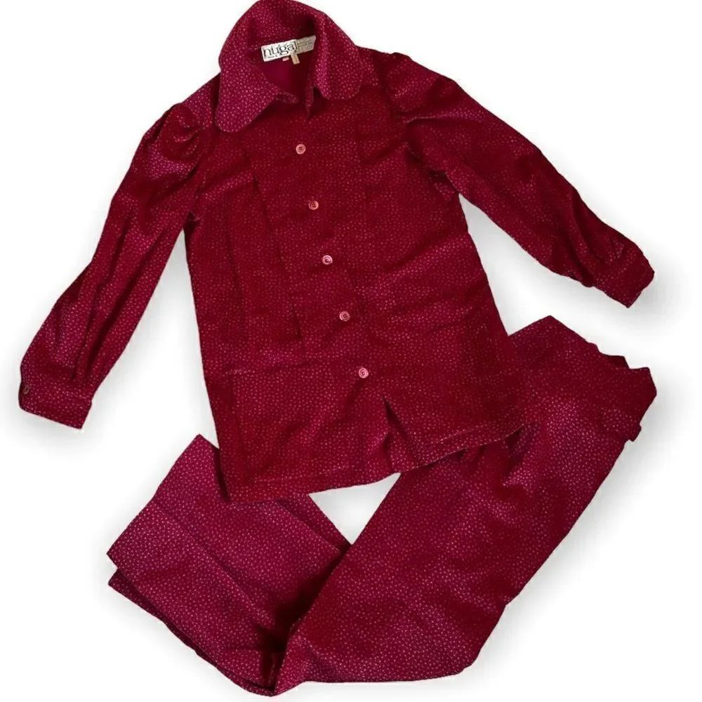 Nugal France Vintage Burgundy Corduroy Pants Jacket Suit